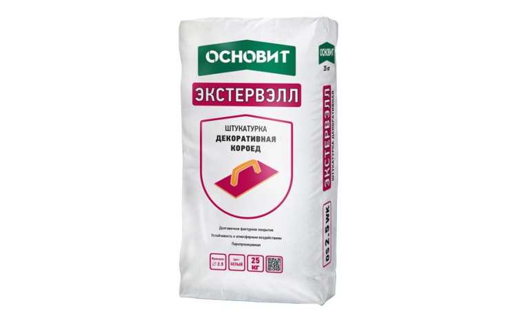 Минеральная штукатурка Основит Экстервэлл, короед 2 мм, белая, 25 кг